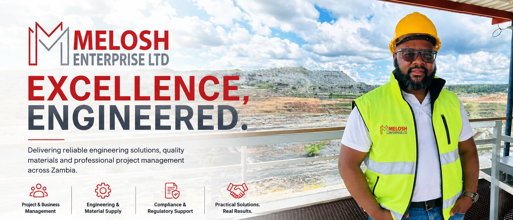Melosh Enterprise Limited. Excellence, engineered. Delivering reliable engineering solutions, quality materials and professional project management across Zambia.